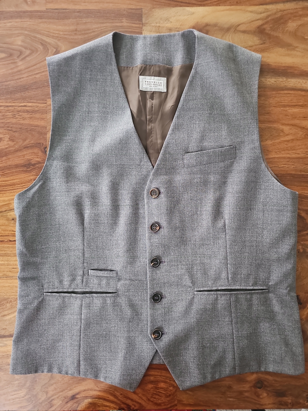 Brunello Cucinelli Waistcoat Vest 100% Wool Grey Slim Size 54